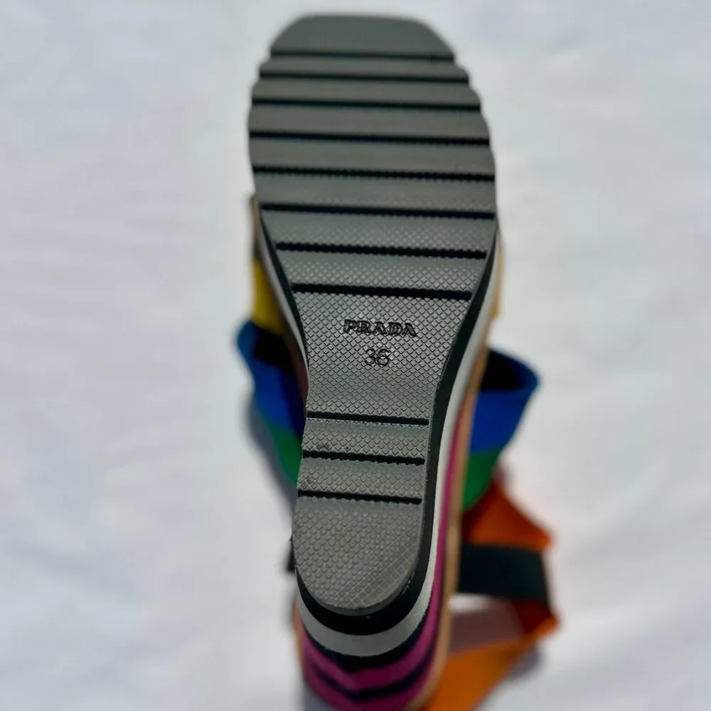PRADA Peep Toe Platform Multi Strap Multi Color Bandage Slingback Wedge NEW 36